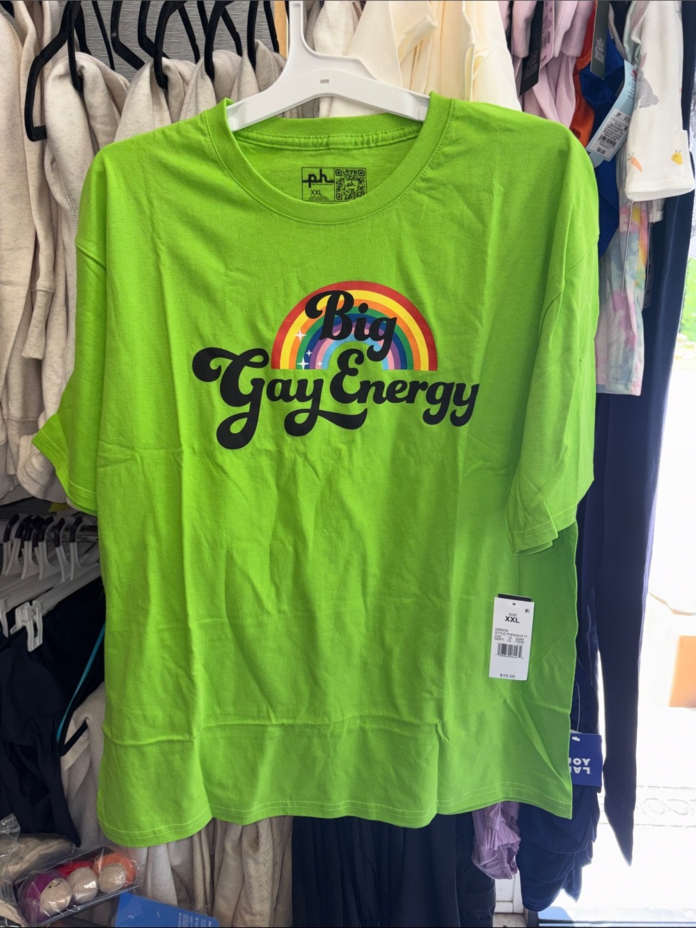 The Phluid Project Big Gay Energy Tee - Lime Green with Rainbow